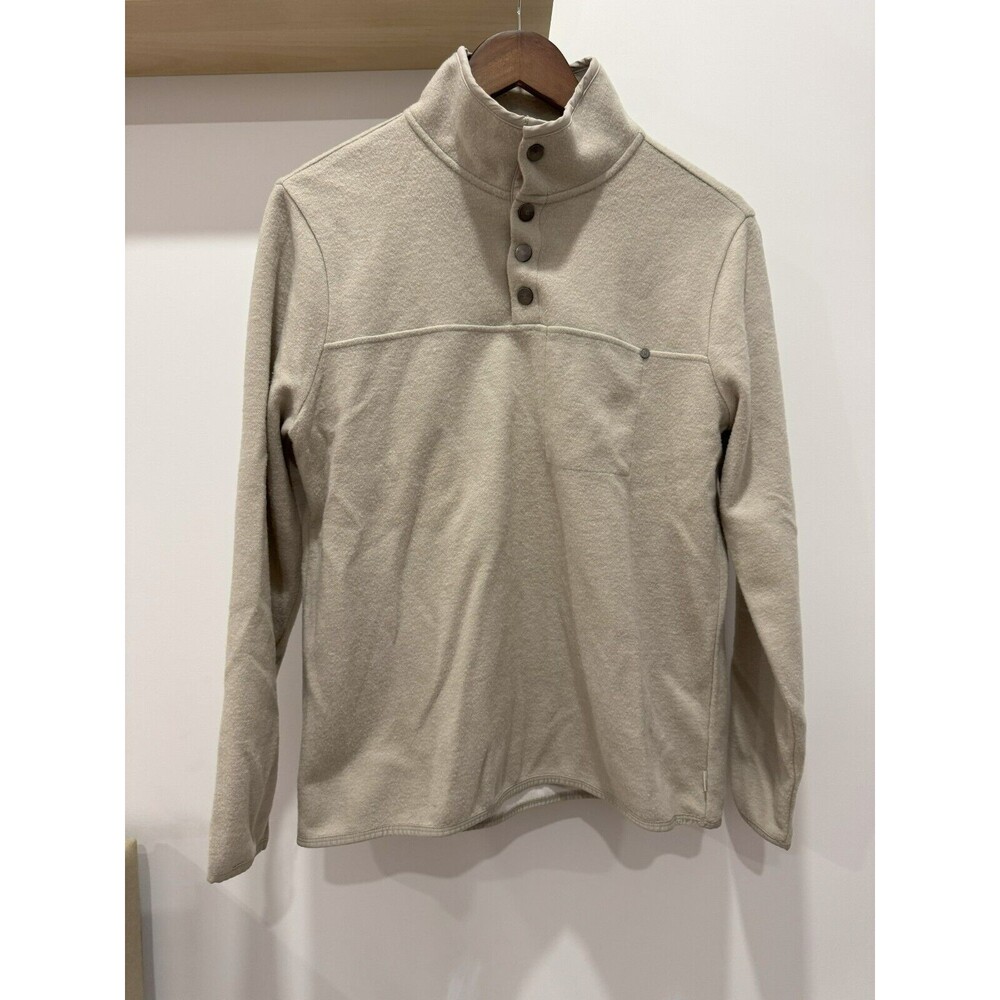 Vuori Mens S Beige 1/4 Snap Button Fleece Oatmeal Wool Venice Pullover Sweater